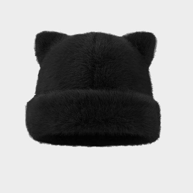 Cute Cat Ear Plush Hat, Fuzzy Leopard Print Winter Beanie, Soft Warm Cuffed Animal Hat for Women and Teens, Daily Wear, Holiday Gift