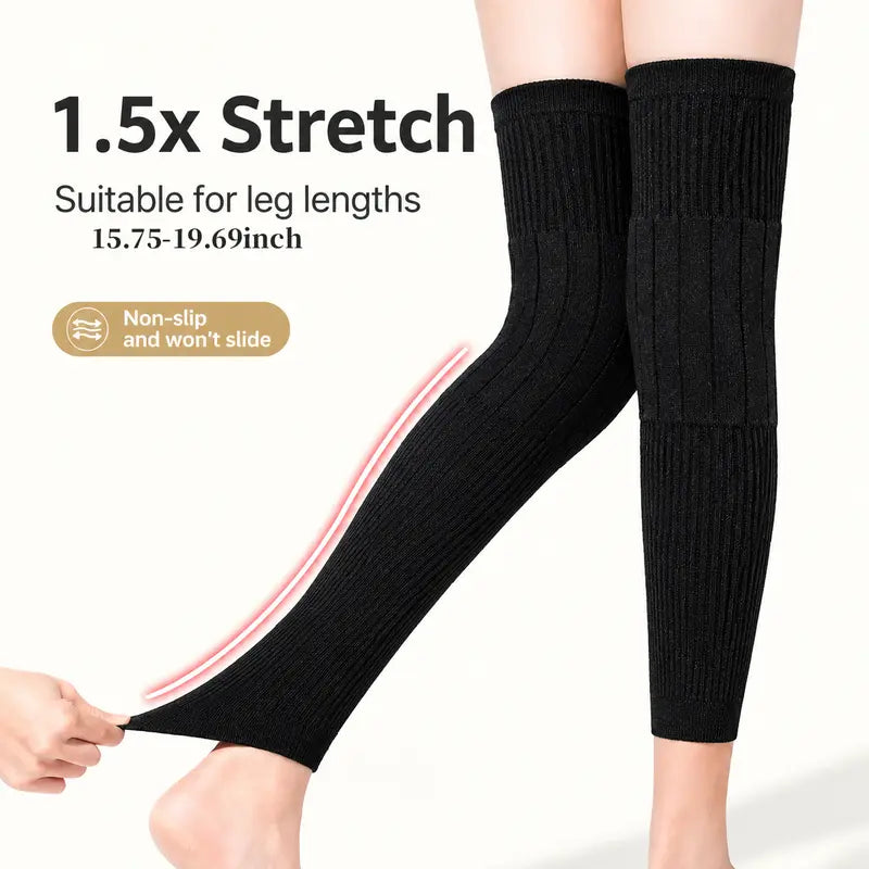 Unisex Long Winter Knee Warmers with Thick Lining and Stretch Fit