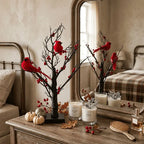 Festival Luminous Vintage Design 2-Piece 21-in Faux Raspberry Tree Stand Decorative Lights - AA-Powered, Red Raspberries, 8 Bird Decorations, Desktop Home/Party Decor for Weddings, Birthdays
