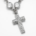 Faith-Inspired Crystal Cross Car Steering Wheel Charm, Silver Tone Beaded Hanging Ornament, Spiritual Blessing Symbol Auto Interior Decor, Meaningful Gift for Drivers,toolupgrade