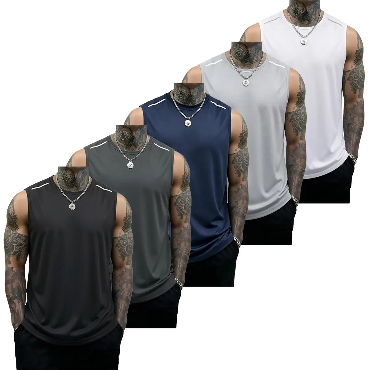 5PCS Men's Sleeveless Sports Tank Tops (Solid Color Gym Shirts)