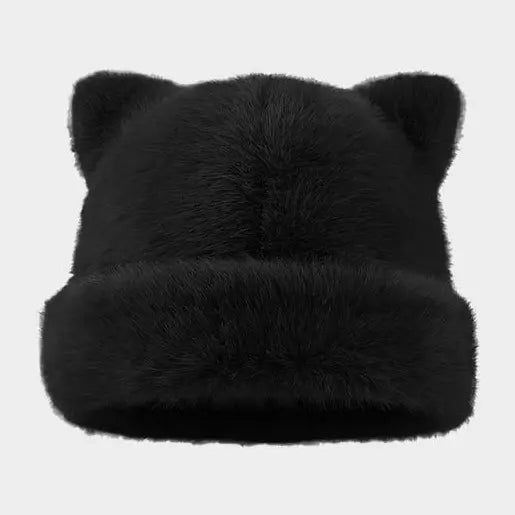 Cute Cat Ear Plush Hat, Fuzzy Leopard Print Winter Beanie, Soft Warm Cuffed Animal Hat for Women and Teens, Daily Wear, Holiday Gift