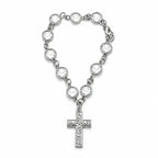 Faith-Inspired Crystal Cross Car Steering Wheel Charm, Silver Tone Beaded Hanging Ornament, Spiritual Blessing Symbol Auto Interior Decor, Meaningful Gift for Drivers,toolupgrade