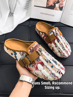 Men's Bohemian Print Mules, Mule Slides, Comfortable Slip-On Sandals, Adjustable Buckle, Soft Insole, Ideal for Daily Wear, Casual Footwear