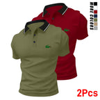 Men’s stylish polo shirt set featuring a small green crocodile print (2 pieces). Fashionable business-casual polo shirts with turn-down collars—comfortable, breathable short sleeves for summer; ideal as a gift.,back to school,back to school shopping