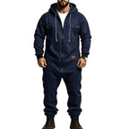Men’s Hooded Cargo Jumpsuit for Men, Multi-Pocket Zip Front Workwear Coveralls, Relaxed Fit Long Sleeve Utility One Piece Outfit, Outdoor Work Hiking Camping Travel Streetwear Casual Overall with Elastic Cuffs and Drawstring Hood