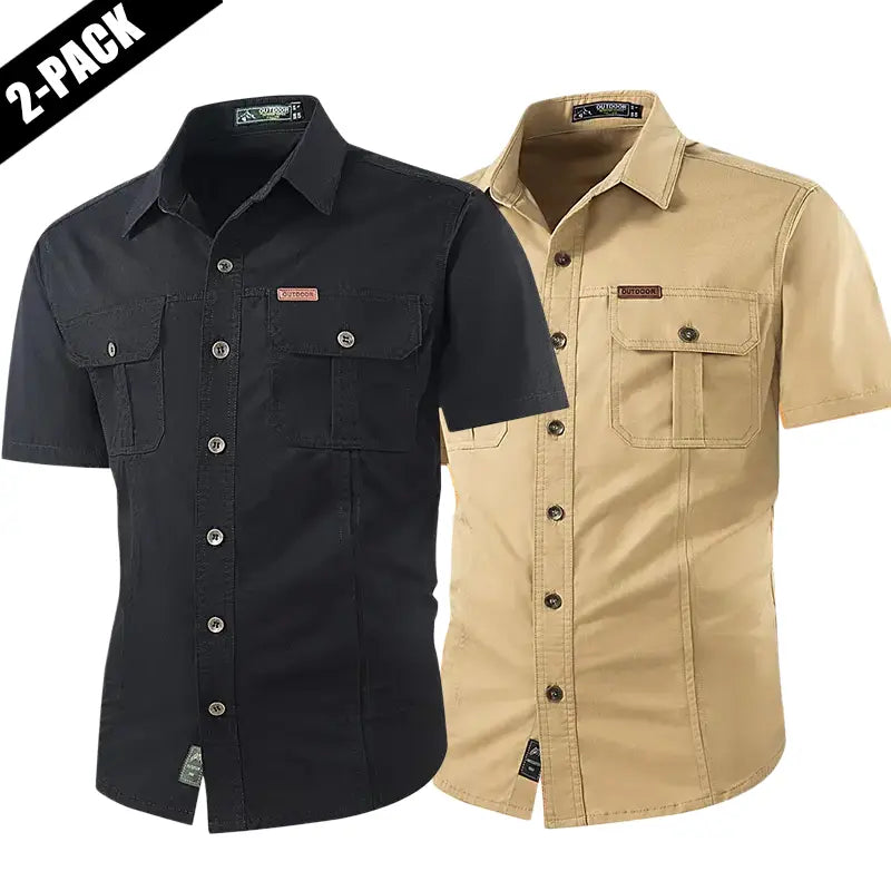 2-pack: summer outdoor casual short-sleeve work shirt with multiple pockets, lightweight design