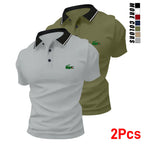 Men’s stylish polo shirt set featuring a small green crocodile print (2 pieces). Fashionable business-casual polo shirts with turn-down collars—comfortable, breathable short sleeves for summer; ideal as a gift.,back to school,back to school shopping