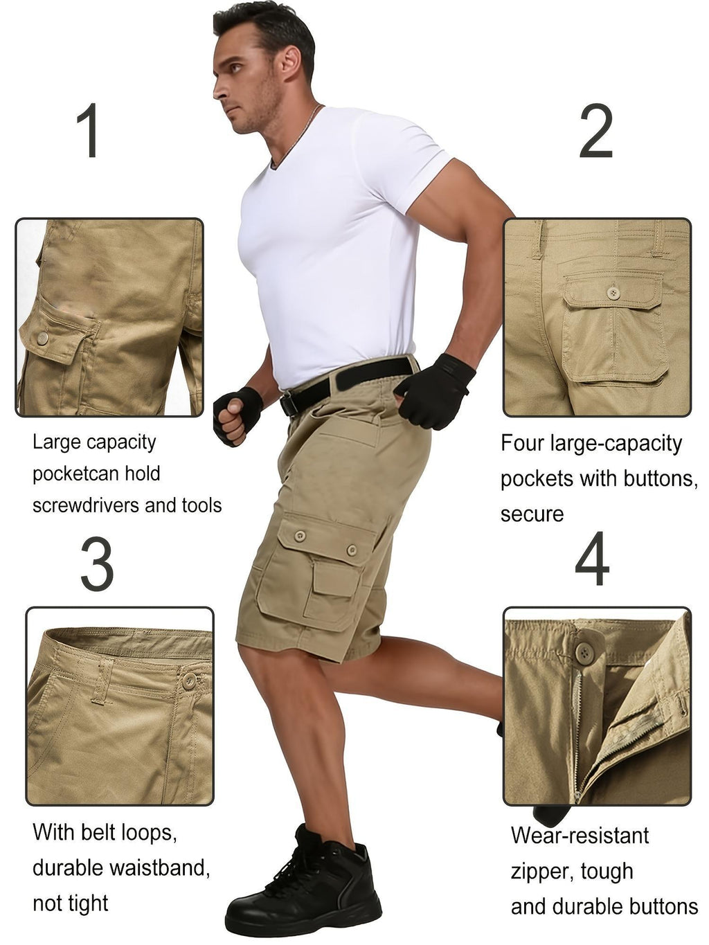 3-pack men’s cargo pants, tactical men’s shorts, men’s shorts with multifunctional pockets, suitable for golf and outdoor activities, men’s hiking shorts, wear-resistant, wrinkle-resistant, breathable shorts