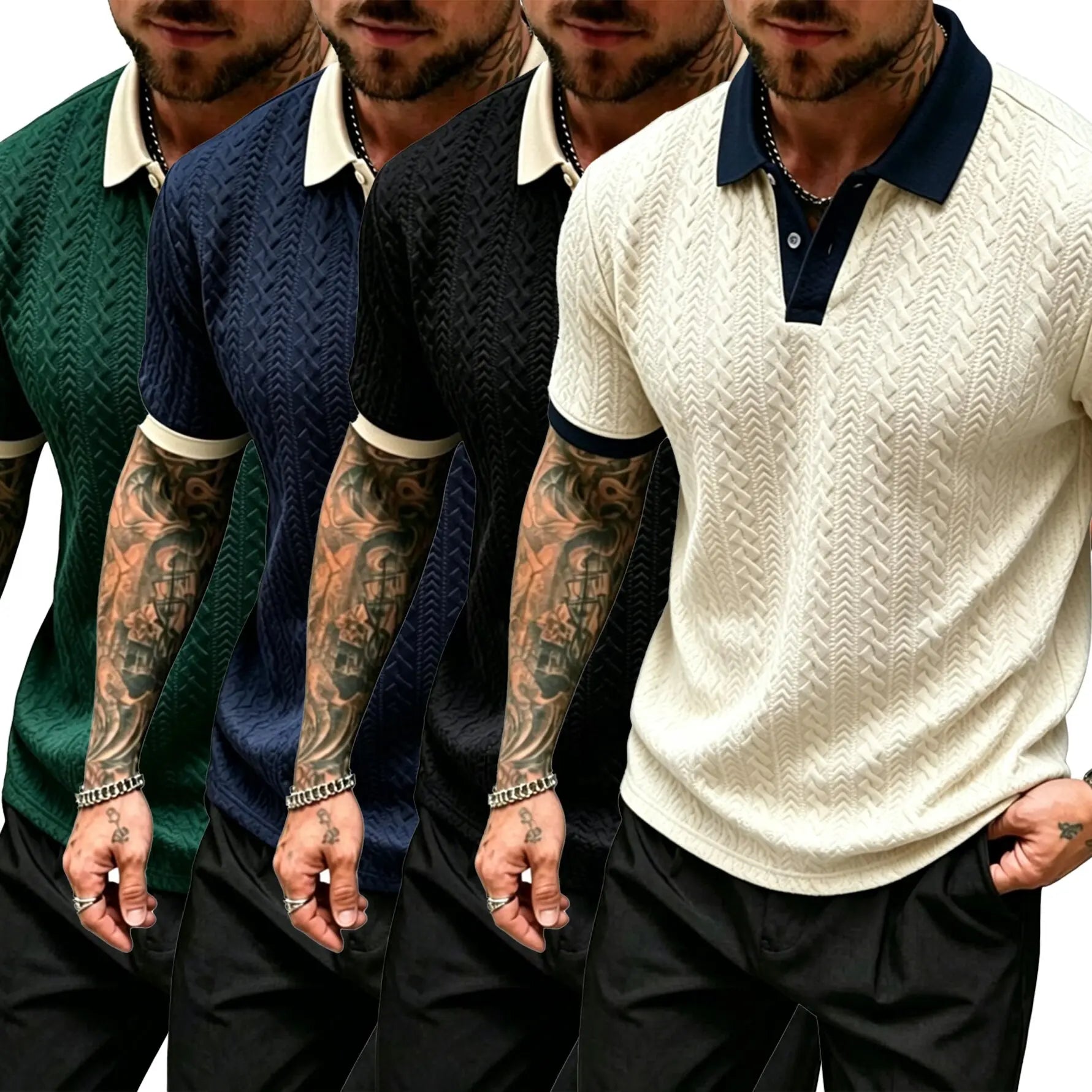 CasualCool Men's Old Money Contrast Knit Short-Sleeve Polo Shirt (Cream)
