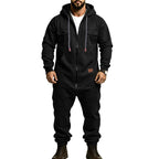 Men’s Hooded Cargo Jumpsuit for Men, Multi-Pocket Zip Front Workwear Coveralls, Relaxed Fit Long Sleeve Utility One Piece Outfit, Outdoor Work Hiking Camping Travel Streetwear Casual Overall with Elastic Cuffs and Drawstring Hood