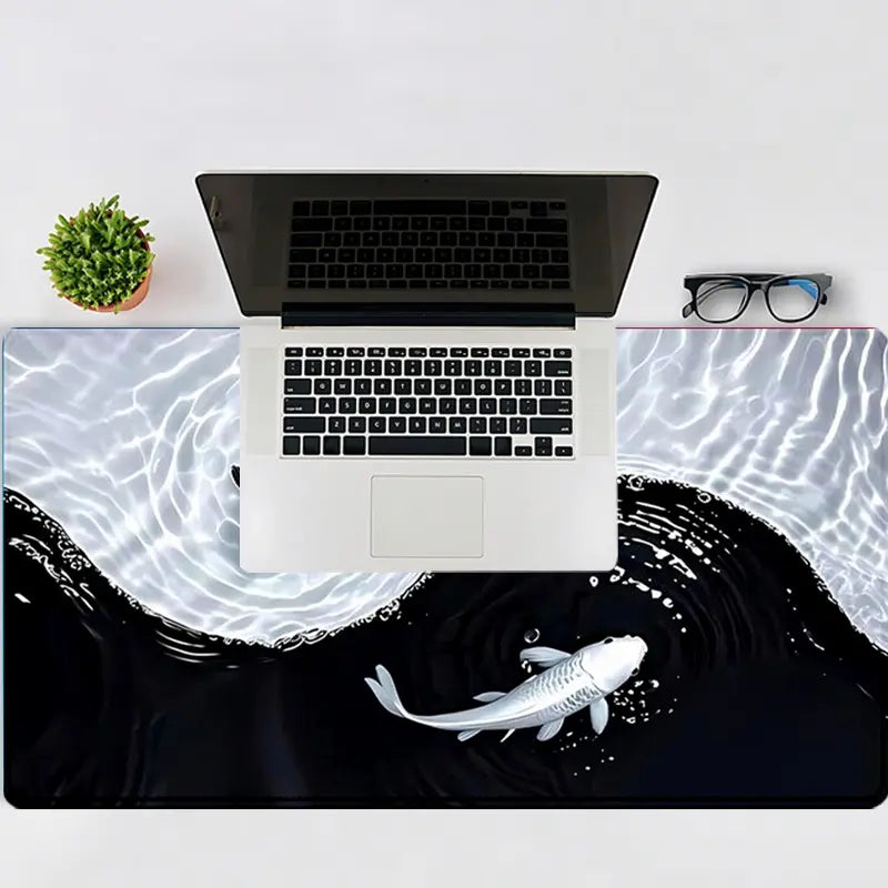 Extra Large Yin Yang Koi Waves Gaming Mouse Pad Desk Mat 35 x 16 Inches with Non-Slip Rubber Base and Durable Stitched Edge, Desktop Accessory, Desk Accessories, Perfect Gift for Home and Office, Christmas