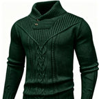 Wizoat Men's Clothing Long Sleeve Shawl Collar Cable Knit Button Fit Knitted Pullover Knitwear - Plain Black, Soft, Relaxed-Fit, Ribbed Cuffs Casual Top, Warm Fall Winter Layer for Daily Office, Matches Shirts Jeans, Hand Wash,sohochic