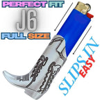 Silver Metal Cowboy Boot Lighter Case - Accessory for Mini Bic J5, Stylish Lighter Cover, Ideal for Home or Everyday Carry, Lighter Covers