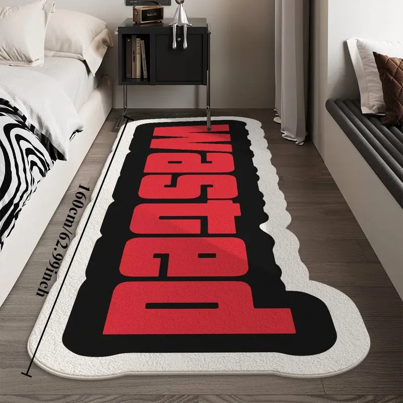 Y2K "WASTED" Letter Black & Red Contrast Bedside Strip Runner Rug