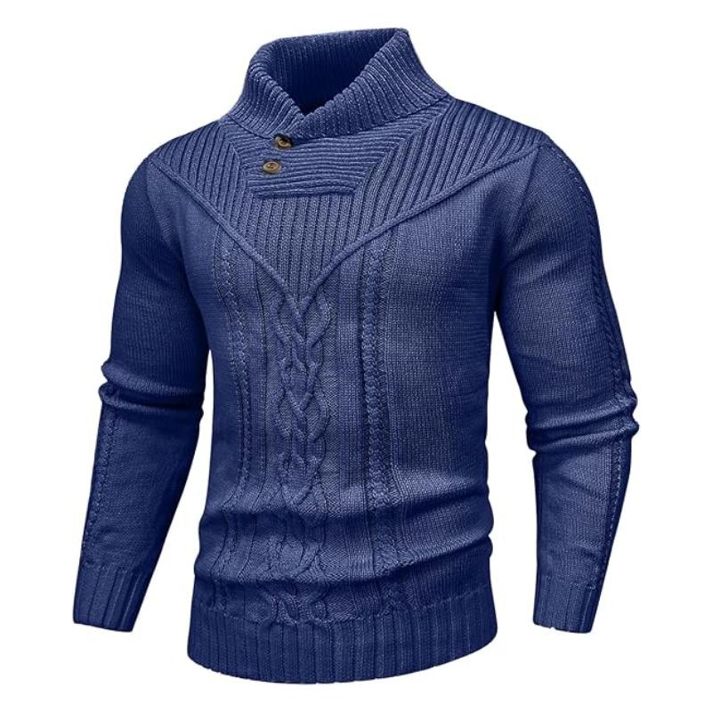 Wizoat Men's Clothing Long Sleeve Shawl Collar Cable Knit Button Fit Knitted Pullover Knitwear - Plain Black, Soft, Relaxed-Fit, Ribbed Cuffs Casual Top, Warm Fall Winter Layer for Daily Office, Matches Shirts Jeans, Hand Wash,sohochic