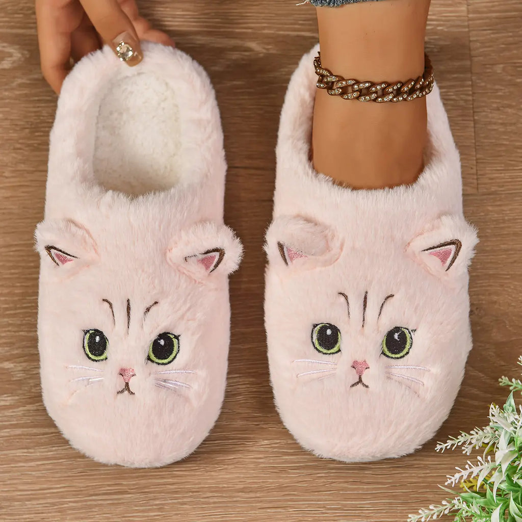 Women's & Men's Cat Theme Faux Fur Fuzzy Fashion Slippers - Winter Warm Cozy House Fur Slides