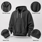 Men's Waffle Knit Half Zip Hoodie with Kangaroo Pocket