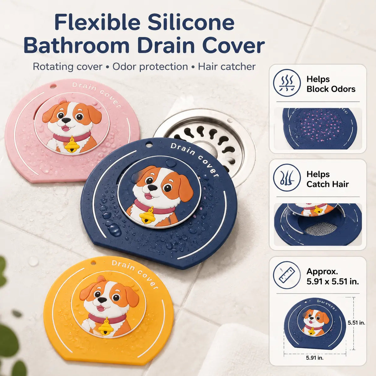 2-in-1 Cartoon Silicone Shower Bathtub Drain Cover