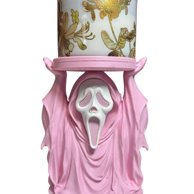 Pink Ghostface Candlestick Holder, Halloween Ghost Decor, Table Centerpiece Decoration for Spooky Season Home Festive Supplies (Fits Tea Light Candles), Candle Holders For Table Centerpiece