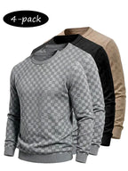 4-Pack Men's Plaid Knit Sweatshirts, Textured Grid Pattern Long Sleeve, Soft Lightweight Casual Top, Ideal for Fall Winter Streetwear