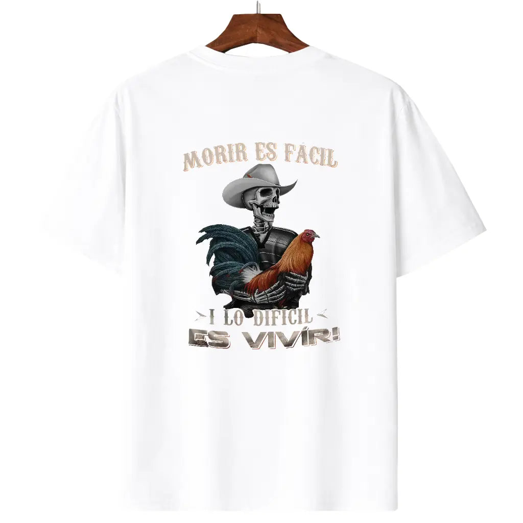 Men's Moris Es Facil Mexican Style T-Shirt, Big Rooster Gamefowl Shirt