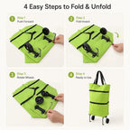 Foldable Shopping Trolley Bag with Wheels, Portable Reusable Grocery Tote, Lightweight Rolling Shopping Cart Bag with Carry Handles for Supermarket, Travel, Laundry and Daily Use