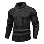 Wizoat Men's Clothing Long Sleeve Shawl Collar Cable Knit Button Fit Knitted Pullover Knitwear - Plain Black, Soft, Relaxed-Fit, Ribbed Cuffs Casual Top, Warm Fall Winter Layer for Daily Office, Matches Shirts Jeans, Hand Wash,sohochic