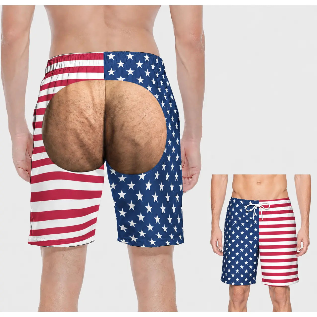 Men's Novelty Patriotic Swim Trunks - American Flag Freedom & Chill Quick Dry Beach Shorts with Mesh Lining - Funny Ugly Summer Hawaiian Shirt Vacation Gifts for Him