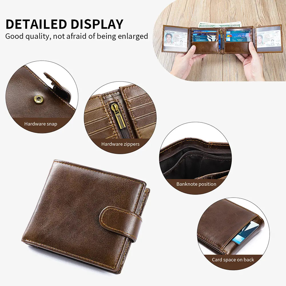 Vintage Men's Top-Grain Leather Bi-Fold Wallet - Classic Shape, Durable Design, Ample Card & Cash Space Money Organizer for Everyday Use, Men's Accessories, Gift for Boyfriend or Him on Birthdays