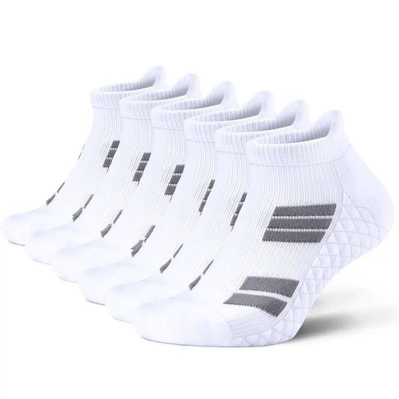 Mqamex Men's 6-Pair No-Show Terry-Sole Athletic Ankle Socks - Absorbent, Active, Breathable, Comfy, Thick for Cold-Weather Outdoor Training & Daily Wear, Absorbent Ankle Socks Menswear Sports Day Stylish White Esports
