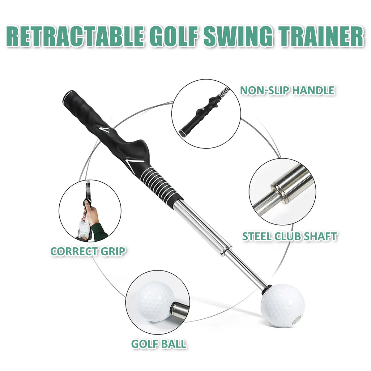 Unisex Retractable Golf Swing Trainer with Click Feedback