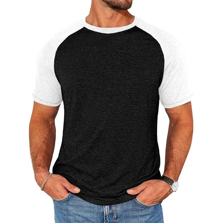 Runcati Mens Casual Slim Fit T Shirts Raglan Short Sleeve Crewneck Baseball Tees Color Block Workout Fashion Shirt