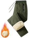 Men's Keep Warm Thick Fleece-Lined Casual Plain Regular Leg Pants - Preppy Menswear, Drawstring Elastic Mid Waist, Non-Stretch Durable Fabric, Casual Comfy Trousers, Fitted, Outdoors Apparel for Camping, Skiing, Machine Washable