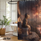 PAUSEBOLL [Back to School] Funny Peach-Patterned Waterproof Polyester Dinosaur Shower Curtain, Bathroom Decor with T-Rex on Toilet & Volcano Backdrop, Includes Hooks, Great Gift for Animal Lovers