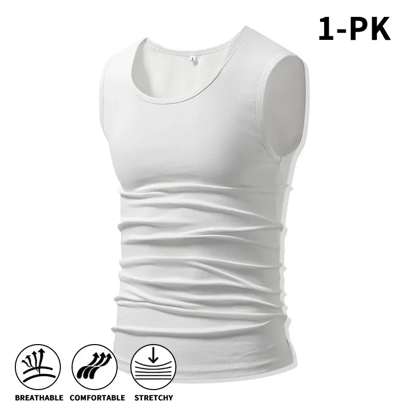 Men 4Pack Cotton Muscle Tank Tops Comfort Stretchy Breathable Summer Workout Sleeveless Sports Undershirts (optional sets of 4 or 2) High Elasticity Lifestyle Beater