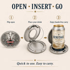 Western Bull Head Oval Flip-Open Magnetic Zinc Alloy Belt Buckle Drink Holster - Men's Accessories, Unisex, Hands-Free Beer & Can Holder for Outdoor Fun, Western Scenarios (Multiple Styles)