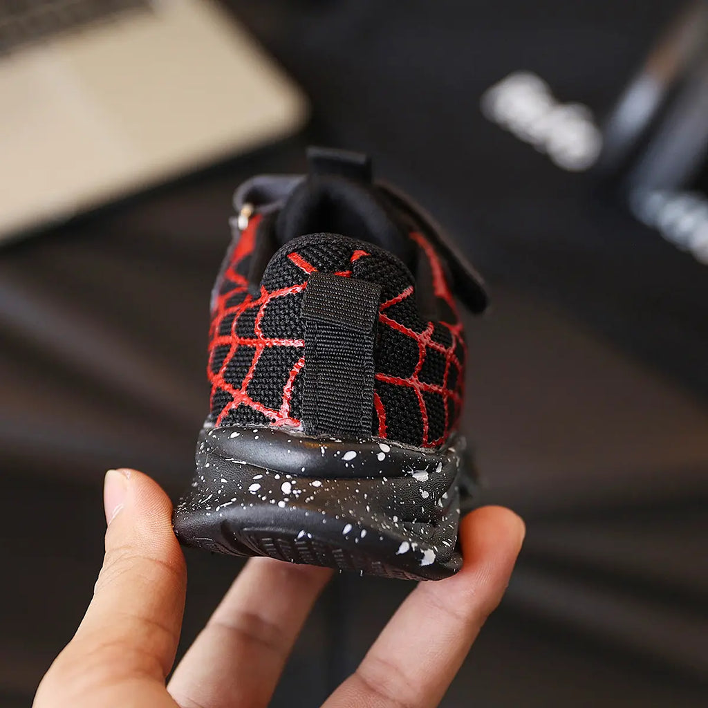 Boys' Spiderman LED Light-Up Sneakers, Breathable Mesh Shoes with Soft Sole for Daily School & Outdoor Wear