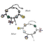 Corallne Secret Door Charm Bracelet with Enamel Button and Key Pendants
