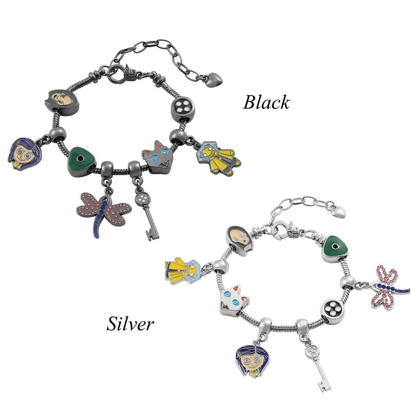 Corallne Secret Door Charm Bracelet with Enamel Button and Key Pendants