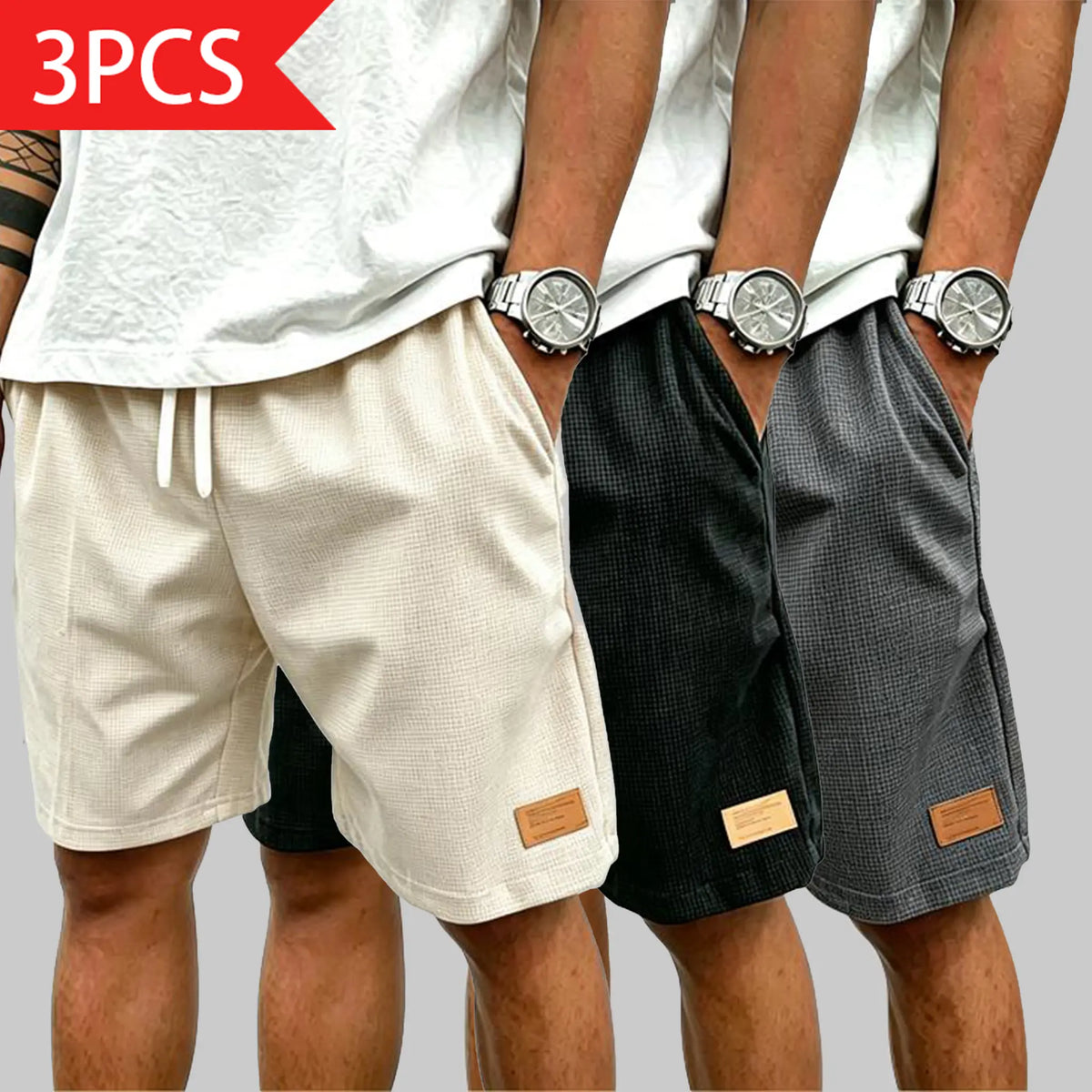 Men's Casual Waffle Athletic Shorts with Drawstring (Loose Fit/Breathable)