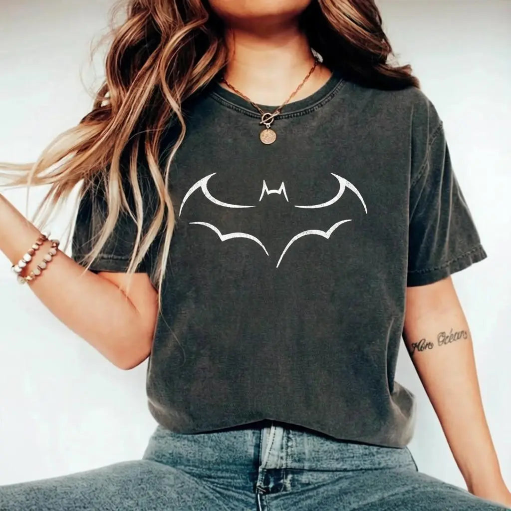 2026 Men's Loose Bat Print Cotton T-Shirt (Black)