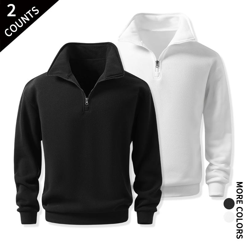 Men's 2-Pack Quarter-Zip Cozy Sweatshirts - Classic Stand Collar Long-Sleeve Mens Clothing, Outdoor Daily Fitness Wear, Guys Anniversary & Boyfriend Birthday Gift