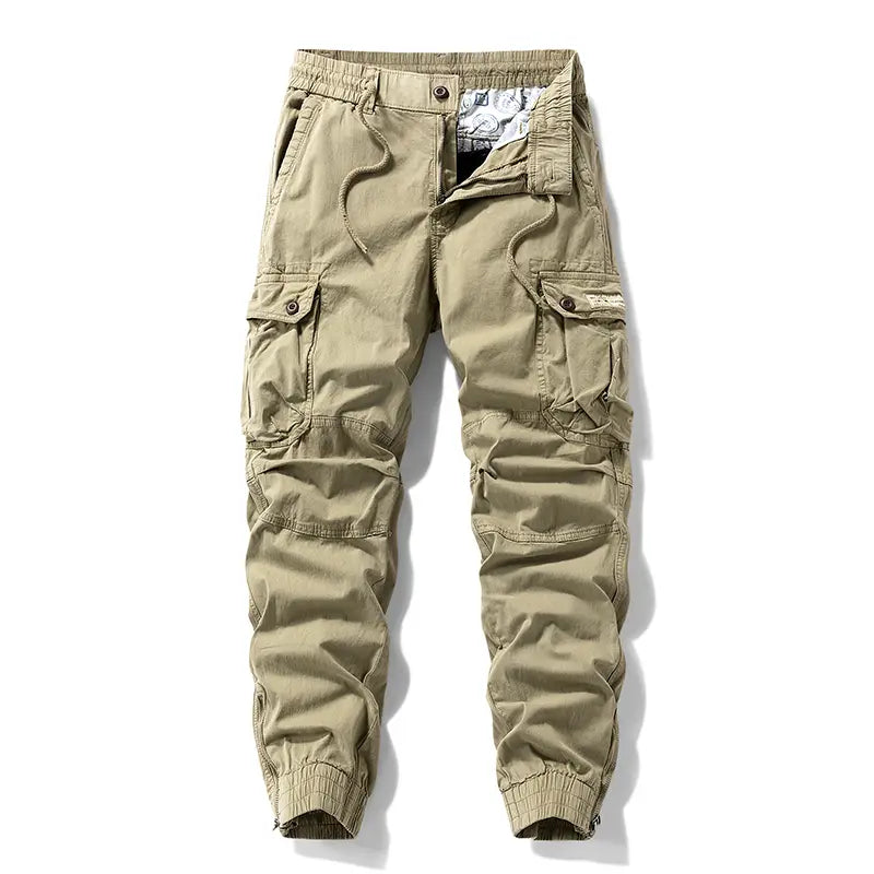 Men's Retro Functional Cargo Pants with Drawstring Cuffs & Multi-Pockets