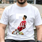 Men's 100% Cotton C Ronaldo Graphic T-Shirt - Short-Sleeve Round Neck Streetwear Clothes, Stylish Casual Sports Top, Spring-Fall Outdoor Essential, Comfortable Birthday Gift