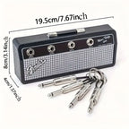 Guitar Amplifier Design Key Hook, 1 Set Including 1 Count Wall Mounted Key Holder with 4 Counts Guitar Plug Keychains, Home Organizer for Living Room Bedroom, Hanging Hook, Rustproof Sturdy Hooks