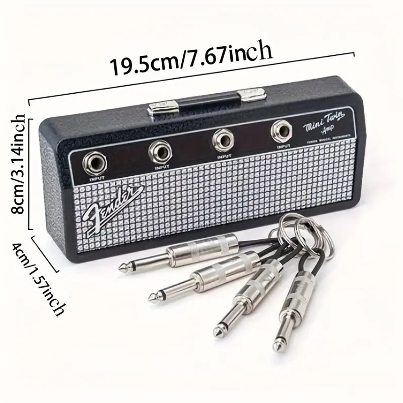 Guitar Amplifier Design Key Hook, 1 Set Including 1 Count Wall Mounted Key Holder with 4 Counts Guitar Plug Keychains, Home Organizer for Living Room Bedroom, Hanging Hook, Rustproof Sturdy Hooks