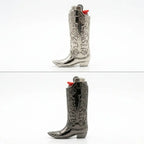 Silver Metal Cowboy Boot Lighter Case - Accessory for Mini Bic J5, Stylish Lighter Cover, Ideal for Home or Everyday Carry, Lighter Covers