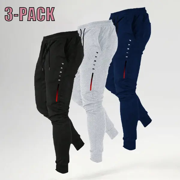 Men's 3 Pack Jogger Set  All Season Outdoor Uncuffed Streetwear, Soft Breathable Machine Washable Non-Transparent Print Multi-Pack Athleisure Pants (Black, Gray, Navy), Non-Transparent Men's Pants