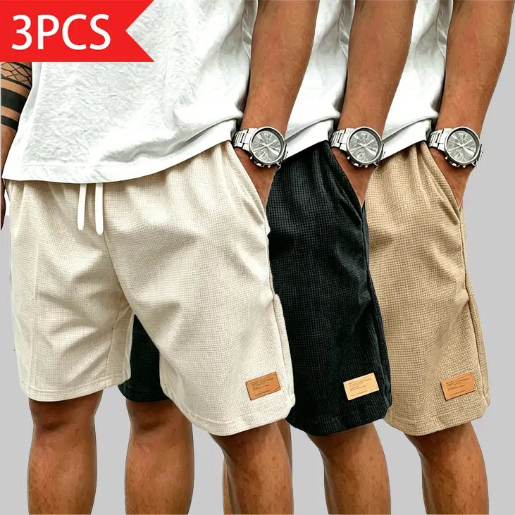 Men's Casual Waffle Shorts, Loose Straight Cut Athletic Style with Drawstring, Breathable Menswear for Summer, Stylish, Mens Clothing, Active, Enhance Your Wardrobe